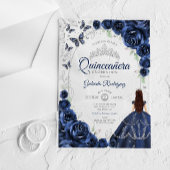 Quinceanera Navy Silver Floral Acryleinladungen