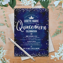 Quinceañera Navy Silver Glitzer Princess Crown Einladung