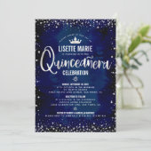 Quinceañera Navy Silver Glitzer Princess Crown Einladung (Stehend Vorderseite)