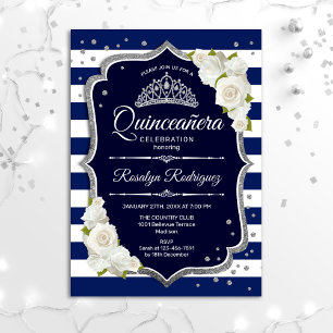 Quinceanera - Navy Silver White Einladung