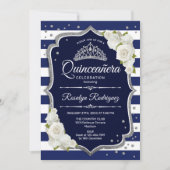 Quinceanera - Navy Silver White Einladung (Vorderseite)