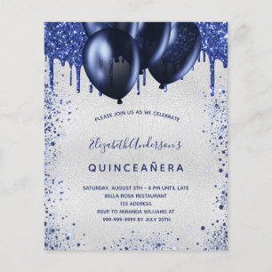 Quinceanera navyblau silbernes Budget-Einladungssc Flyer