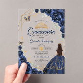 Quinceanera Navyblauer Blumenkleid Gold Acryleinladungen (Insitu (Handheld))