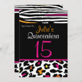 Quinceañera Neonzebra-Tierdruck-Einladung Einladung (Vorne/Hinten)