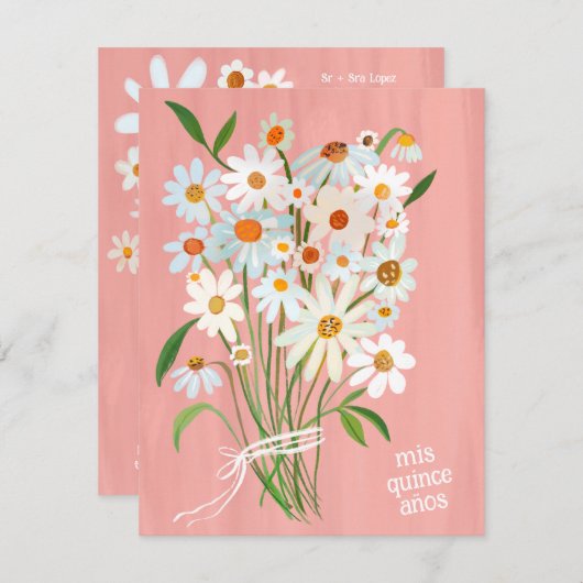 Quinceañera Niedlich Daisy Bouquet Handpainted Cus Einladung (Vorne/Hinten)