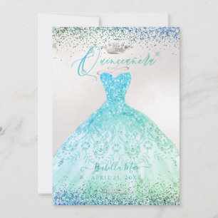 Quinceanera Ombre Aqua Green Glitzer Gown Einladung