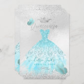 Quinceanera Ombre Blue Butterfells Prinzessin Gown Einladung (Vorne/Hinten)