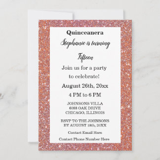 Quinceanera Orange Pink Glitzer 15. Geburtstag Nie Einladung