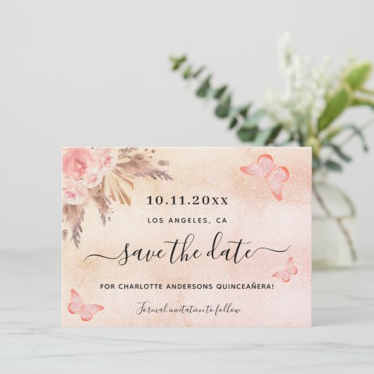 Quinceanera Pampas Blütenschmetterling Save the Da (Stehend Vorderseite)