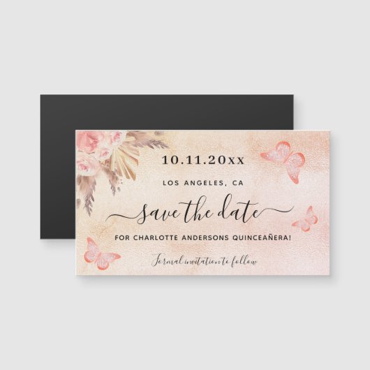 Quinceanera Pampas Schmetterling speichern Datums- Magnetkarte (Vorne/Hinten)