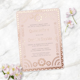 Quinceañera Papel Picado Blush Pink Rose Gold Folieneinladung