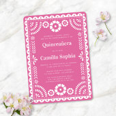 Quinceañera Papel Picado Elegant Bright Pink Einladung