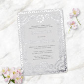 Quinceañera Papel Picado Elegant Grey Silver Folieneinladung