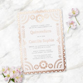 Quinceañera Papel Picado White Rose Gold Folieneinladung