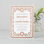 Quinceañera Papel Picado White Rose Gold Folieneinladung (Stehend vorne)
