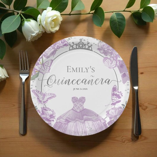 Quinceanera Paper Tellers Lavendel Dress Floral Pappteller