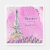 Quinceanera Paris Eiffel Tower Pink Wasserfarbe Serviette (Vorderseite)