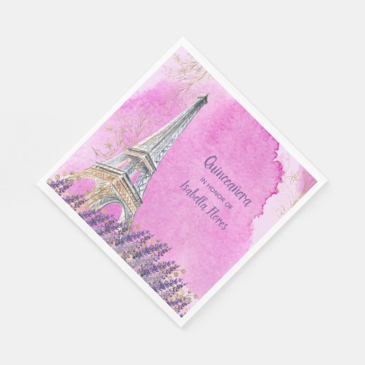 Quinceanera Paris Eiffel Tower Pink Wasserfarbe Serviette (Ecke)