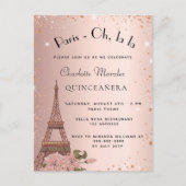Quinceanera Paris Eiffel Turm Rose Gold Glitzer Einladungspostkarte (Vorderseite)