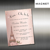 Quinceanera Paris Eiffel Turm Rose Gold Glitzer Magneteinladung