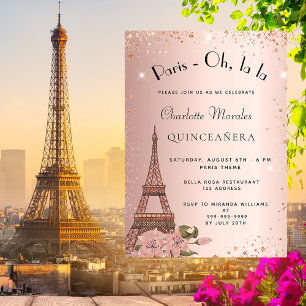 Quinceanera Paris Eiffelturm rose Gold Glitter Einladungspostkarte
