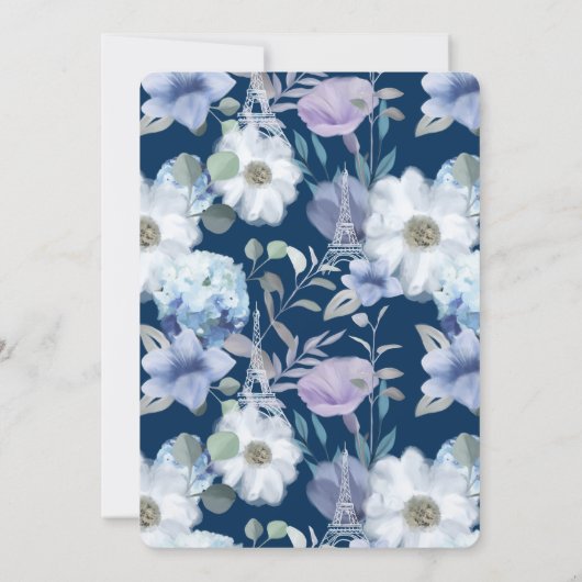 Quinceañera Paris Eiffelturm Wasserfarbener Blumen Einladung (Rückseite)