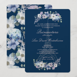 Quinceañera Paris Eiffelturm Wasserfarbener Blumen Einladung