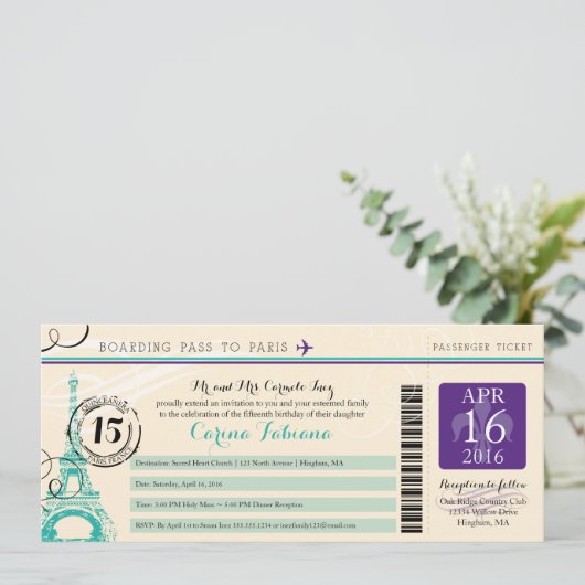 Quinceanera | Paris Einladung (Stehend Vorderseite)