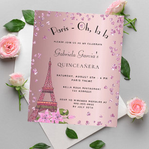 Quinceanera Paris Rosa Budget Einladung Flyer
