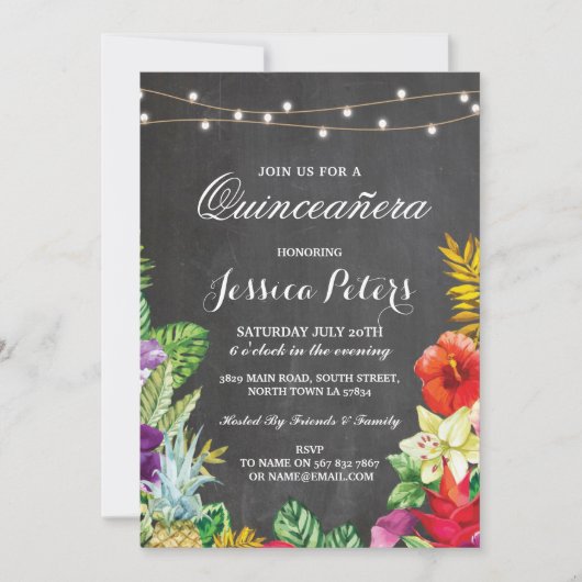 Quinceanera Party Aloha Tropical Lights Einladung (Vorderseite)