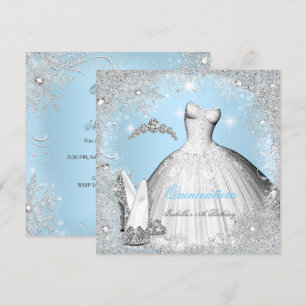 Quinceanera-Party Blau Silber Schneeflocken Einladung