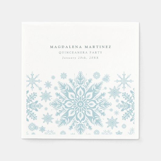 Quinceanera Party Blauer Weißer Schneeflocken Wint Serviette (Vorderseite)