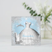 Quinceanera Party Blue Silver Snowflakes Einladung (Stehend Vorderseite)