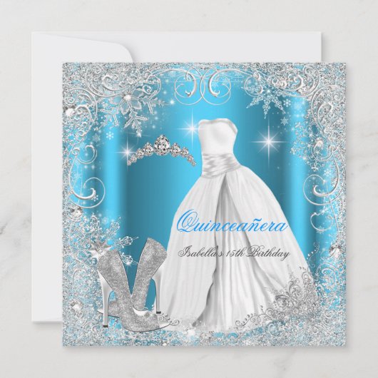 Quinceanera Party Blue Silver Winter Schneeflocken Einladung (Vorderseite)