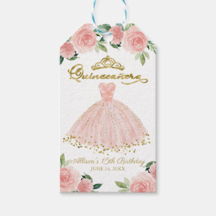 Quinceanera Party Blush Gown Pink Floral Gefallen Geschenkanhänger