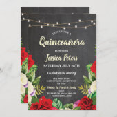 Quinceanera Party Chalk Rote Rosen Einladung (Vorne/Hinten)