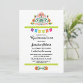 Quinceanera Party Floral Fiesta Mexikanisches Gebu Einladung (Stehend Vorderseite)