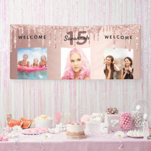 Quinceanera Party Foto Rose Gold Glitzer Funkeln Banner