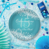 Quinceanera Party-funkelnder Wellen-Türkis Pappteller (Party)