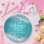 Quinceanera Party-funkelnder Wellen-Türkis Pappteller (Party)