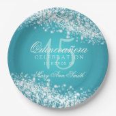 Quinceanera Party-funkelnder Wellen-Türkis Pappteller (Vorderseite)