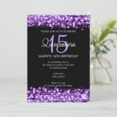 Quinceañera Party Glitzern Lila Einladung (Stehend Vorderseite)