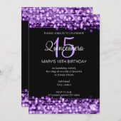 Quinceañera Party Glitzern Lila Einladung (Vorne/Hinten)