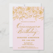 Quinceanera Party Gold Rose Blumenrot Rosa Einladung (Vorderseite)