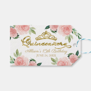 Quinceanera-Party Gold-Tiara Blush Rosa Florale Be Geschenkanhänger