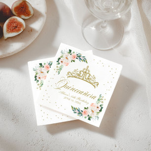 Quinceanera Party Gold Tiara Rosa Rosa Serviette