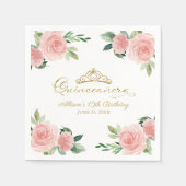 Quinceanera Party Gold Tiara Rosa Rosa Serviette (Vorderseite)