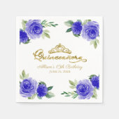 Quinceanera Party Gold Tiara Royal Blue Floral Serviette (Vorderseite)