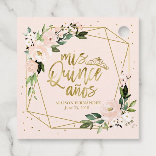 Quinceanera Party Goldene Forelle Rosa Blüten Geschenkanhänger (Rückseite)