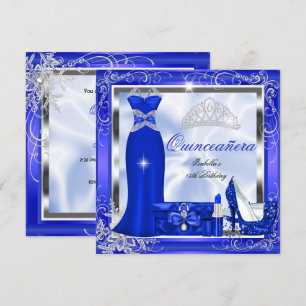 Quinceanera-Party Königlich Blau Silber Kleid Absä Einladung